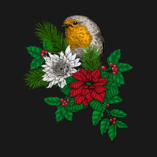 Red robin on Christhmas decoration T-Shirt