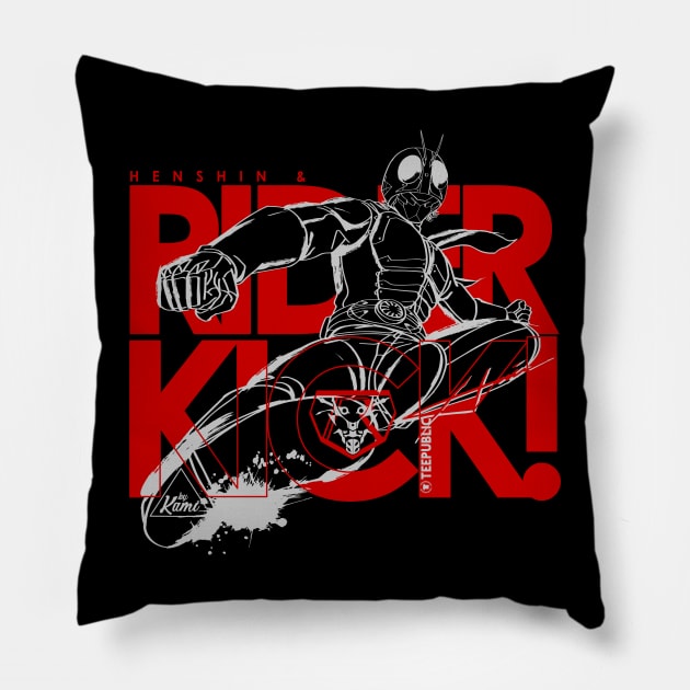 Hen-Shin & Rider Kick! Pillow by Hamimohsin