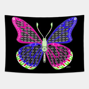 black butterfly ecopop arts in mexican pattern Tapestry