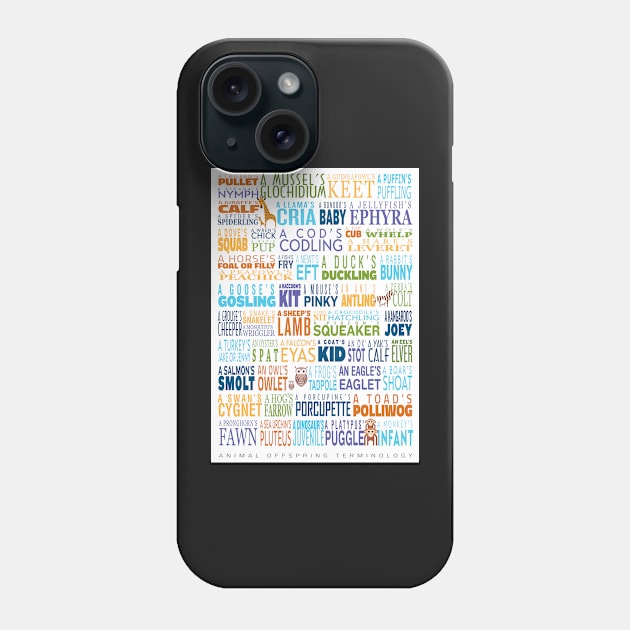 Animal Offspring Terminology - Animal Baby Names - Funky Font Edition Phone Case by coolville