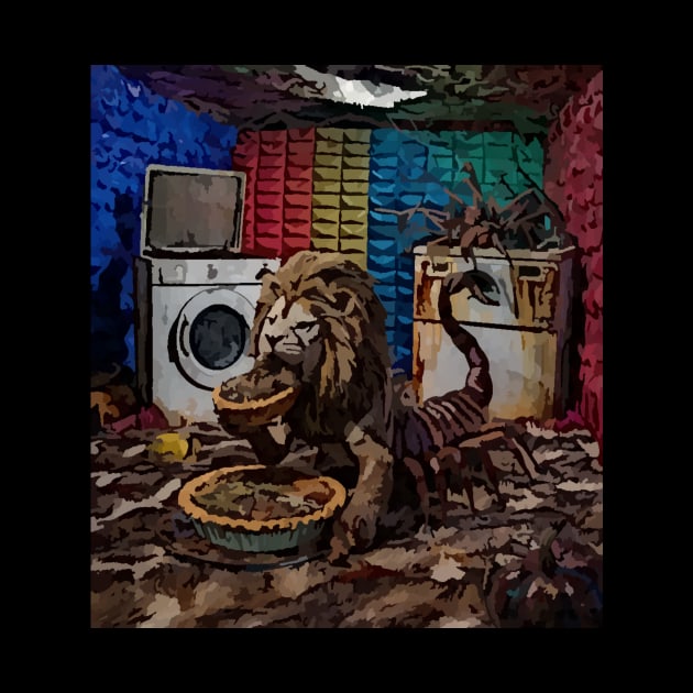 watercolor locust with lions head eating pumpkin pie by Catbrat