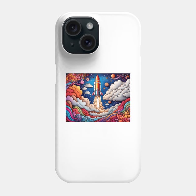 Skyward Sojourn: Coloring the Rocket's Journey (141) Phone Case by WASjourney