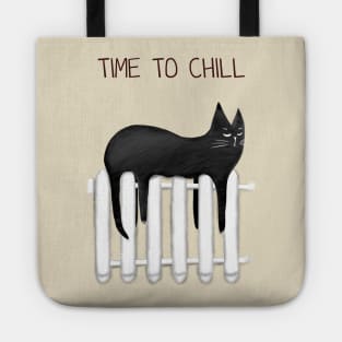 Cartoon funny black cat and the inscription "Time to chill". Tote