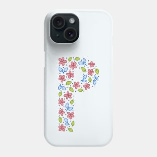 Floral Monogram Letter P - pink and blue Phone Case