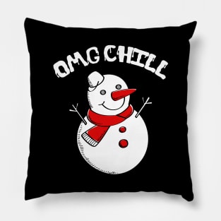 OMG Chill Awesome Christmas Snowman Funny Pun Pillow