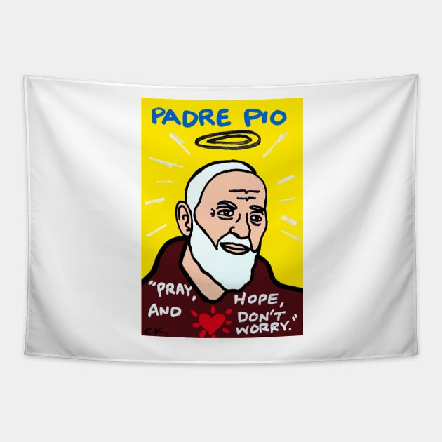 Saint Pio pop folk art Tapestry by krusefolkart