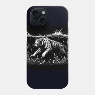 Monochromatic Outline Swimming Tiger in Water Phone Case