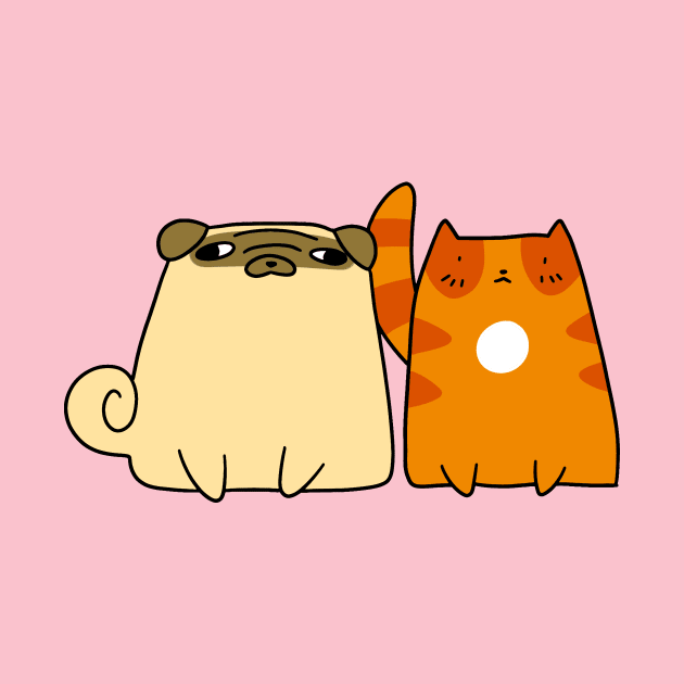 Pug and Orange Tabby Cat by saradaboru