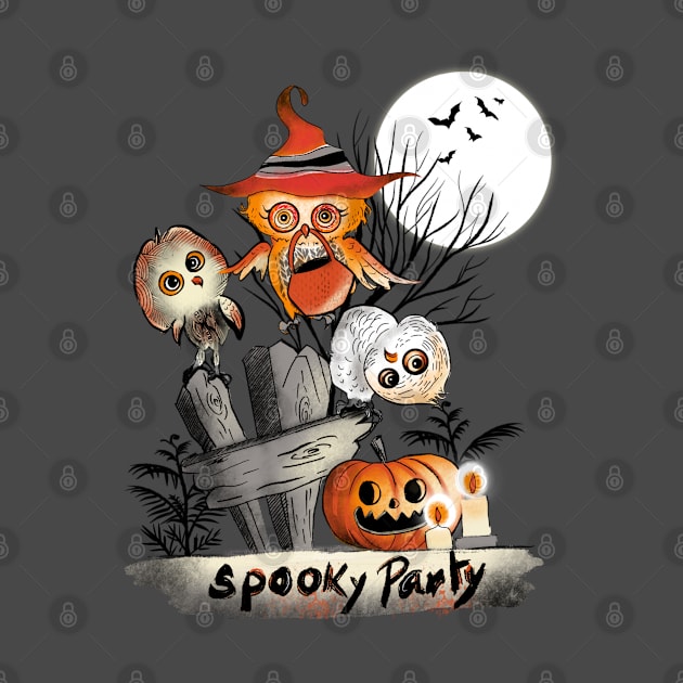 Cute Owls’ Spooky Party _ what we do at Halloween Night _ Ink Illustration by Shadesandcolor