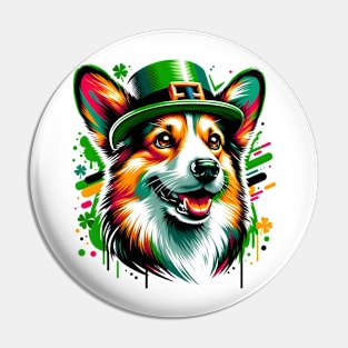 Cardigan Welsh Corgi in Saint Patrick's Day Festivity Pin