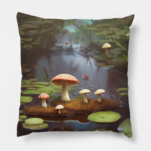 Mushroom Pond Landscape Pillow