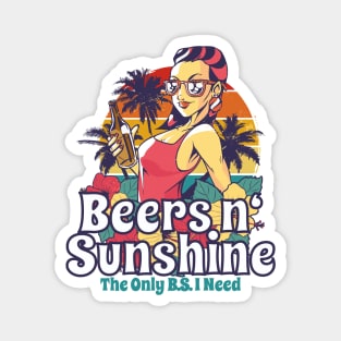 The Only BS I Need Is Beers and Sunshine Retro Beach Girls Magnet