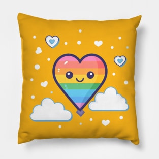 Cute Kawaii Heart with Rainbow Pride and Clouds Pillow