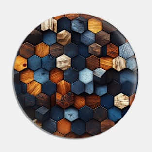 Geometric Timber: Crystalline Hexagons in Amber and Blue Pin