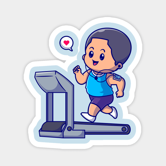 Cute Boy Running On Treadmill Cartoon Magnet by Catalyst Labs