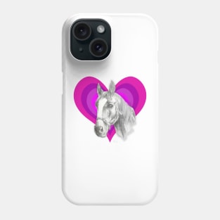 Beautiful pencil drawing of a horse on a rainbow heart Phone Case