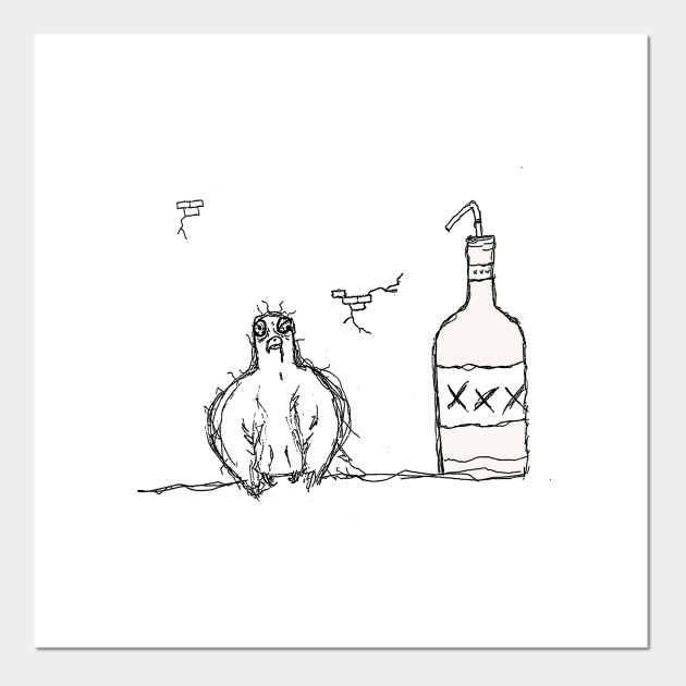 Drunk Pigeon Outline Pigeon Illustration Posters And Art