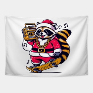 Raccoon Santa Tapestry