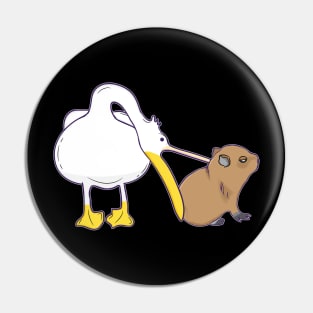 Pelican Tries to Eat Capybara Funny Cute Kawaii Meme Pin