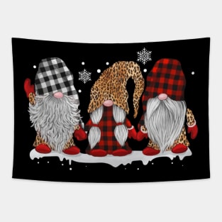 Three Gnomes In Leopard Printed Buffalo Plaid Christmas Gift Shirt Tapestry