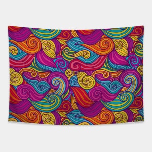 Whimsical Retro Jewel Tone Wave Pattern Tapestry