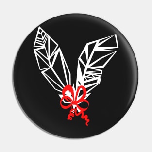 Two White Feathers of a Bird and a Red Ribbon Pin