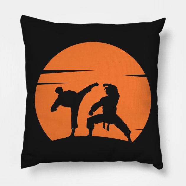 Karate Silhouette Martial Arts Kung Fu Sunset Pillow by markz66