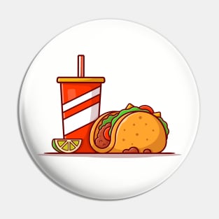 Taco Mexican Food with Lemonade Cartoon Vector Icon Illustration Pin