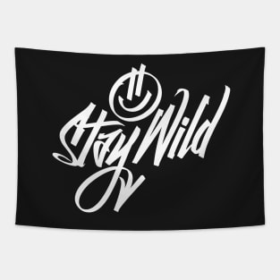 Stay Wild graffiti style smiley face graphic novelty t-shirt Tapestry