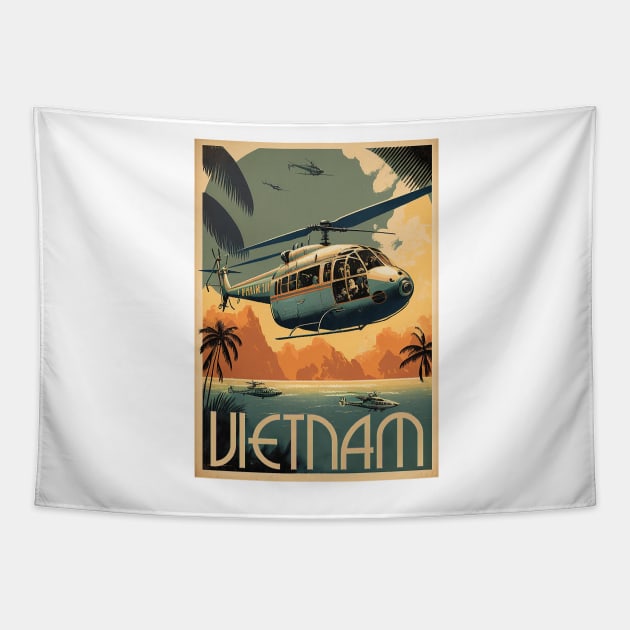 Vietnam Helicopter Vintage Travel Art Poster Tapestry by OldTravelArt