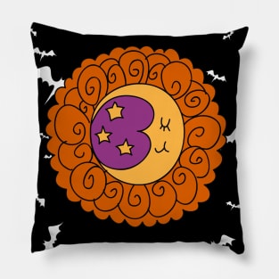 "Happy Halloween" Flower Crescent Moon and stars Pillow