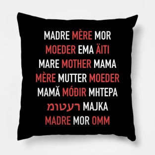 Mother in Different Languages - How To Say Mom in Spanish Italian French Russian English Yiddish etc Pillow