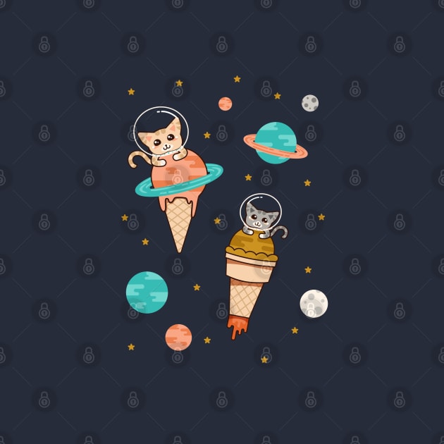 Cats Floating on Ice Cream in Space by latheandquill