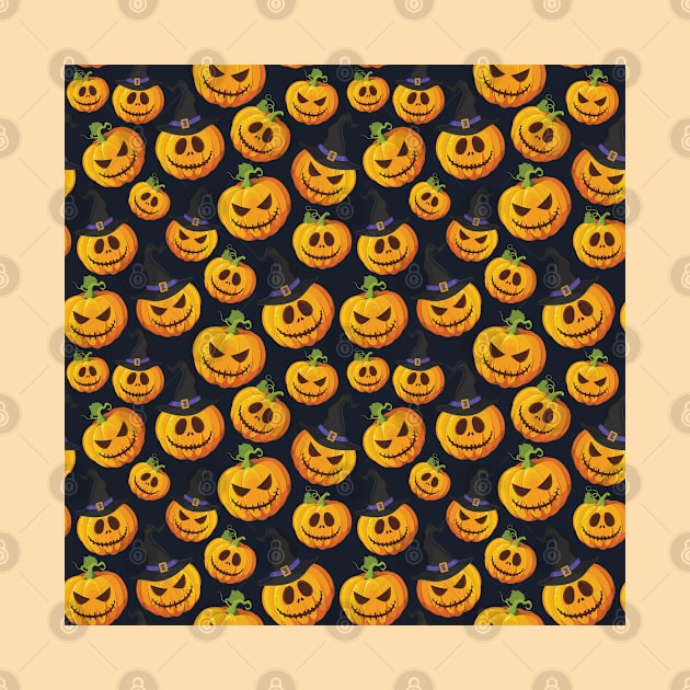 Halloween Pumpkin Face Witch Pattern by POD-of-Gold