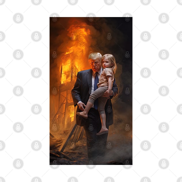 Trump saved kid from fire - tshirt design by Maverick Media