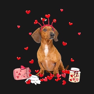 Yellow Dachshund With Heart Shape Valentine T-Shirt