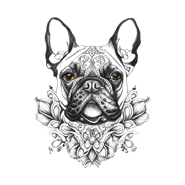 English Bulldog Pet Animal Nature Illustration Art Tattoo by Cubebox