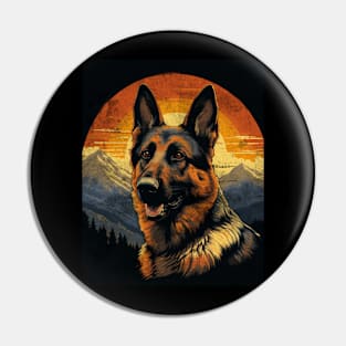 Retro Vintage German Shepherd Mountain Sunset Pin