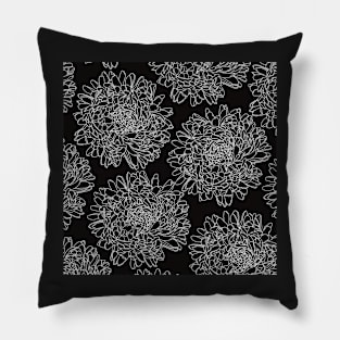 Pattern with lovely white line dahlias on black ground Pillow