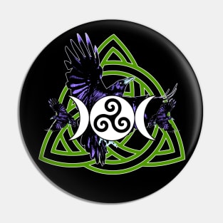 Purple Raven Morrigan Symbol with Moon and Green Triquetra (VARIANT) Pin