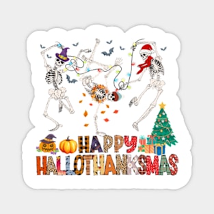 Happy Hallothanksmas Dancing Skeletons Magnet