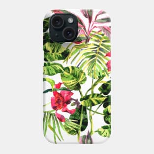 Tropical Background. watercolor tropical leaves and plants. Hand painted jungle greenery background Phone Case