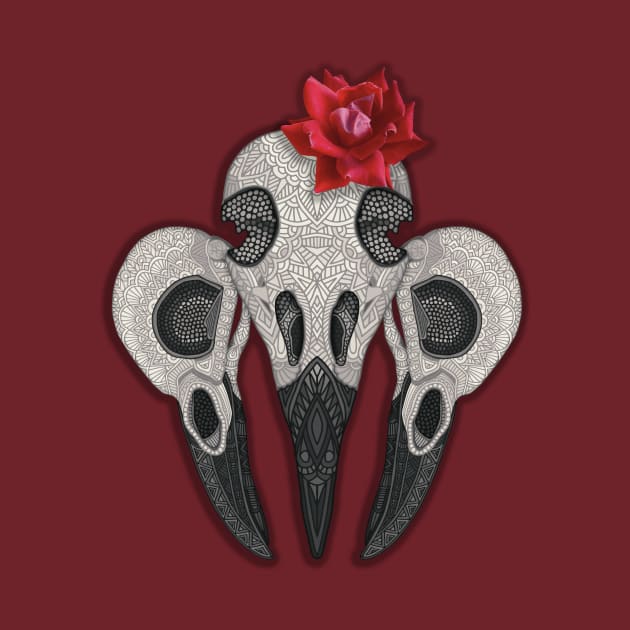 Crow Skulls Red Rose by ArtLovePassion