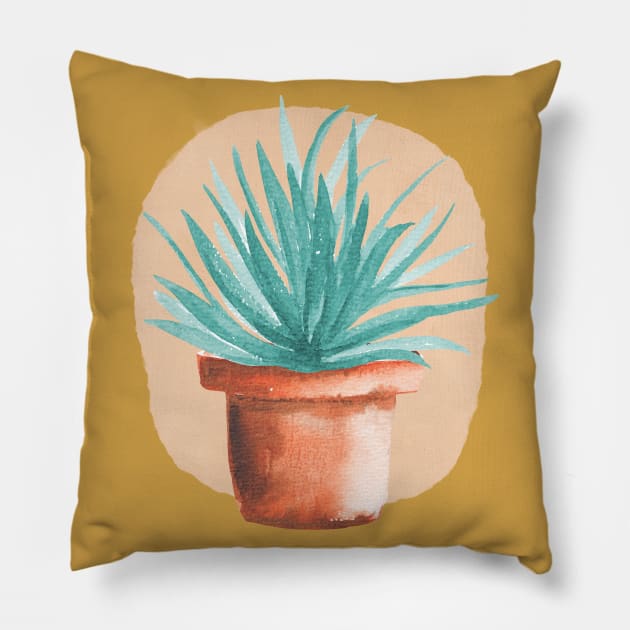 Watercolor Potted Green Houseplant Pillow by ArunikaPrints