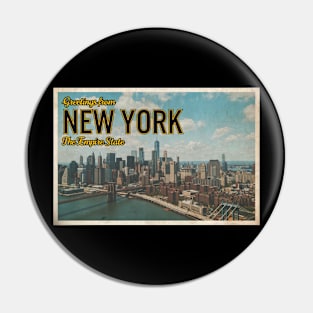 Greetings from New York - Vintage Travel Postcard Design Pin