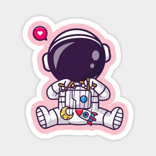 Cute Astronaut Playing With Moon And Rocket Puppet Cartoon Magnet