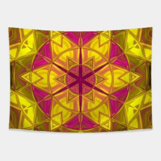 Mosaic Kaleidoscope Flower Yellow and Pink Tapestry