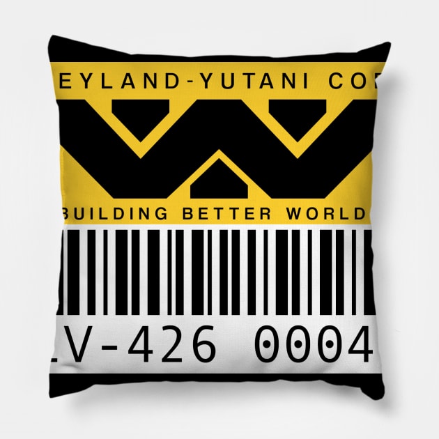 Weyland Yutani Asset tag Pillow by Bryan Finster