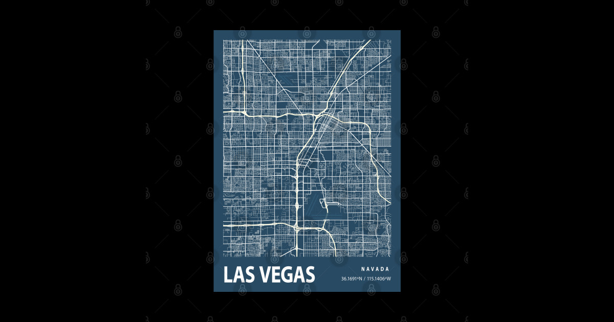 Las Vegas Blueprint Street Map, Las Vegas Colour Map Prints Las Vegas