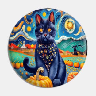 Cat Van Gogh Style Halloween Pumpkins Pin